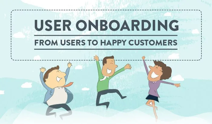 Onboarding of users in illustrative stlye.